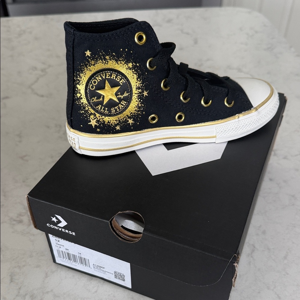 Converse Kids Black and Gold High-Top Sneakers